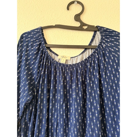 Style & Co Blue Floral Peasant Blouse PXL 3/4 Sleeve Boho Stretch Top - Picture 4 of 14